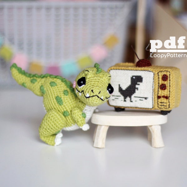 Crochet pattern dinosaur amigurumi Tyrannosaurus rex, PDF Digital Download, DIY toy tutorial, English and Dutch languages