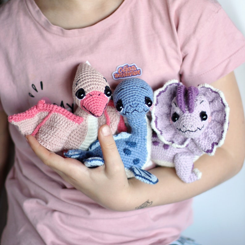 3 in 1 Crochet pattern dinosaurs 3 amigurumi toy, dilophosaurus toy, pterodactyl tutorial, plesiosaurus pdf pattern image 6