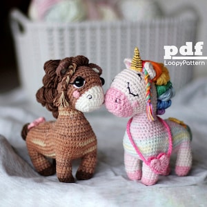 2 in 1 Crochet ponies pattern, Amigurumi Unicorn and Horse pattern, PDF Digital Download, Valentine&#39;s Day gift