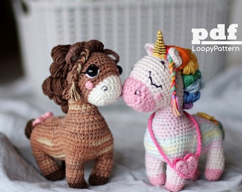 2 in 1 Crochet ponies pattern, Amigurumi Unicorn and Horse pattern, PDF Digital Download, Valentine's Day gift