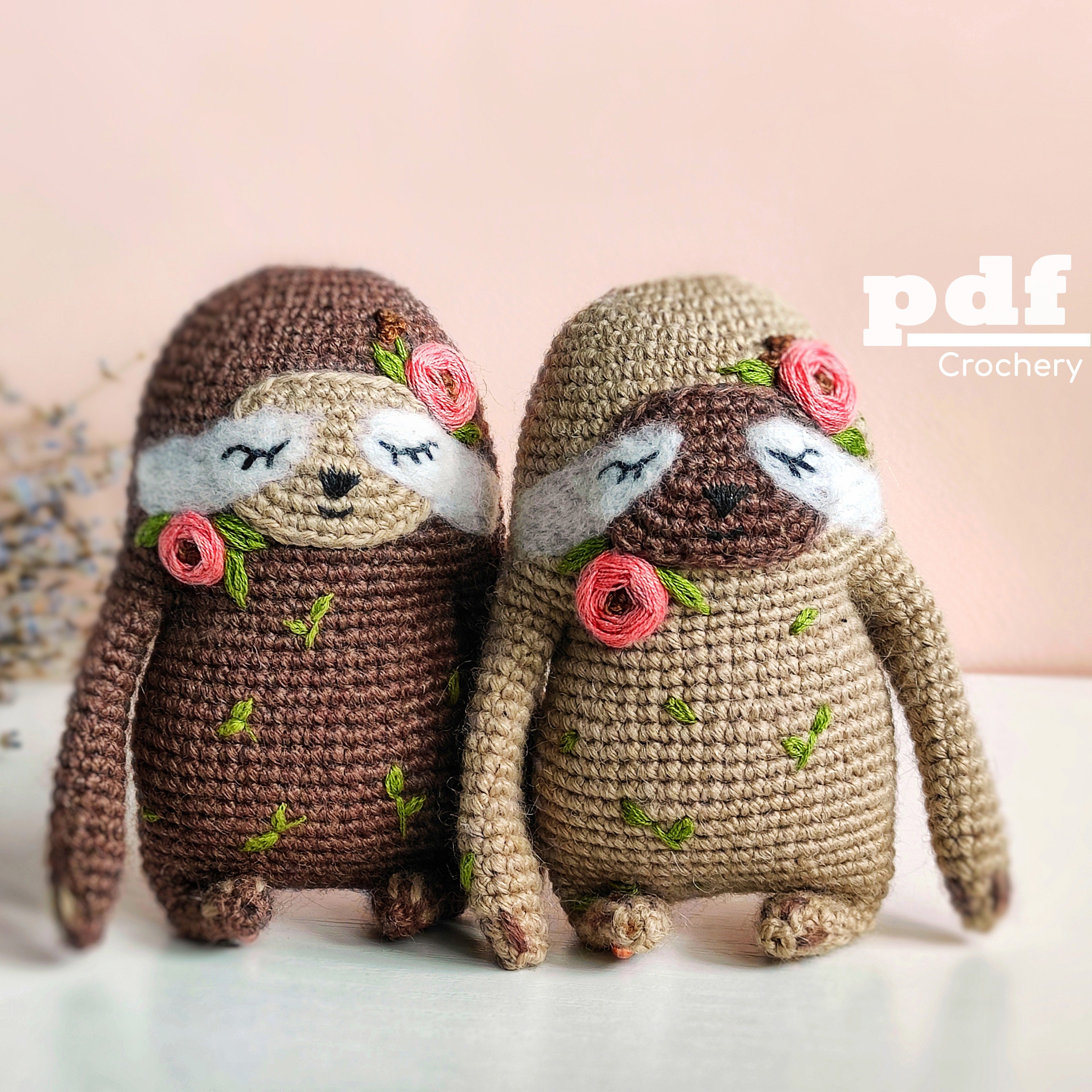 Amigurumi Pattern Sloth With Floral Embroidery Tutorial Peony. PDF ...