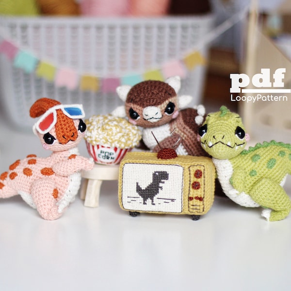 3 en 1 Patrón de crochet dinosaurios #2 juguete amigurumi, juguete ankylosaurus, tutorial trex, patrón pdf parasaurolophus