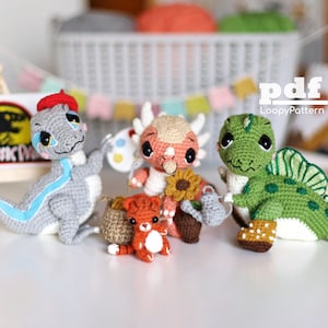3 in 1 Crochet pattern dinosaurs #4 amigurumi toy, velociraptor toy, stygimoloch tutorial, spinosaurus pdf pattern
