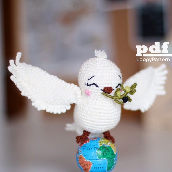 Colombe de la paix au crochet, téléchargement numérique PDF, modèle pdf pigeon amigurumi au crochet, modèle facile d'oiseau mignon pour les débutants