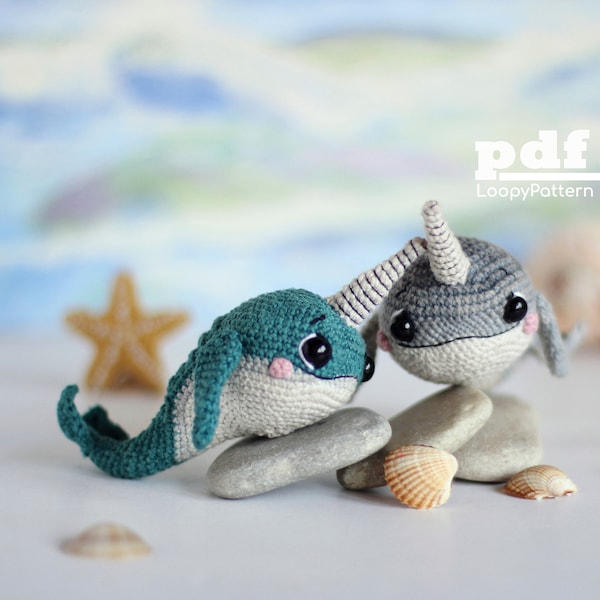 Crochet pattern narwhal, Amigurumi Whale pattern, PDF Digital Download, nordic animal stuffed toy, winter crochet pattern