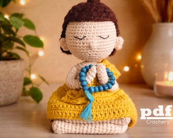 Kleine Boeddha Amigurumipatroon PDF Gehaakte pop-tutorial DIY Altaardecor Schattige monnik van Crochery