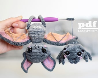 2 in 1 Crochet pattern Halloween bat and spider, PDF Digital Download, Halloween Amigurumi bat, crochet spider, diy holiday decor