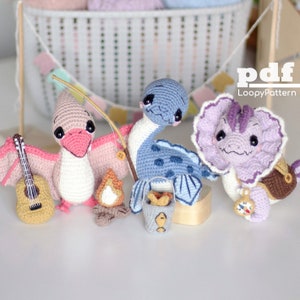 3-i-1 virkmönster dinosaurier #3 amigurumi leksak, dilophosaurus leksak, pterodactyl handledning, plesiosaurus pdf-mönster