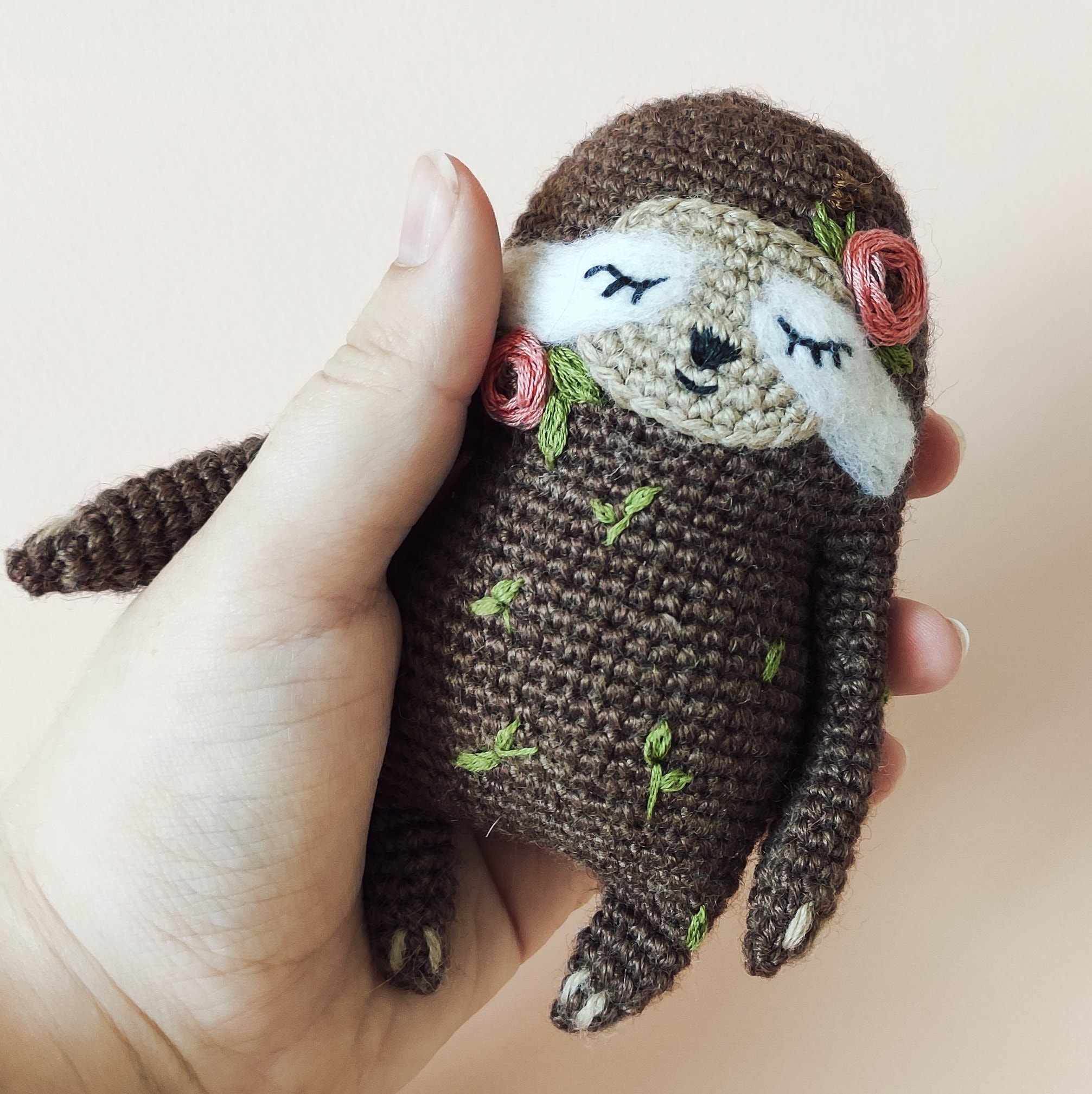 Amigurumi Pattern Sloth With Floral Embroidery Tutorial Peony. PDF ...