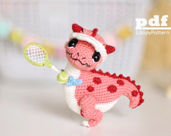 Patrón de crochet de dinosaurio amigurumi Carnotaurus, descarga digital en PDF, tutorial de juguete DIY, juguete de dinosaurio de Jurassic Park en inglés