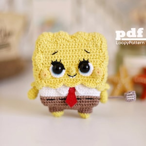 Crochet pattern yellow sponge amigurumi toy, doll pdf digital pattern, kawaii sponge toy tutorial, cute baby gift