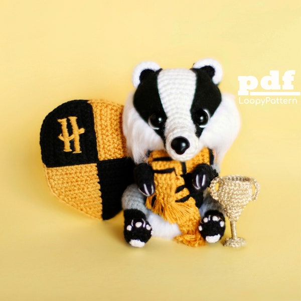 Haakpatroon Badger, PDF Digitale Download, DIY Amigurumi Badger magisch speelgoed, Wizard School House mascotte