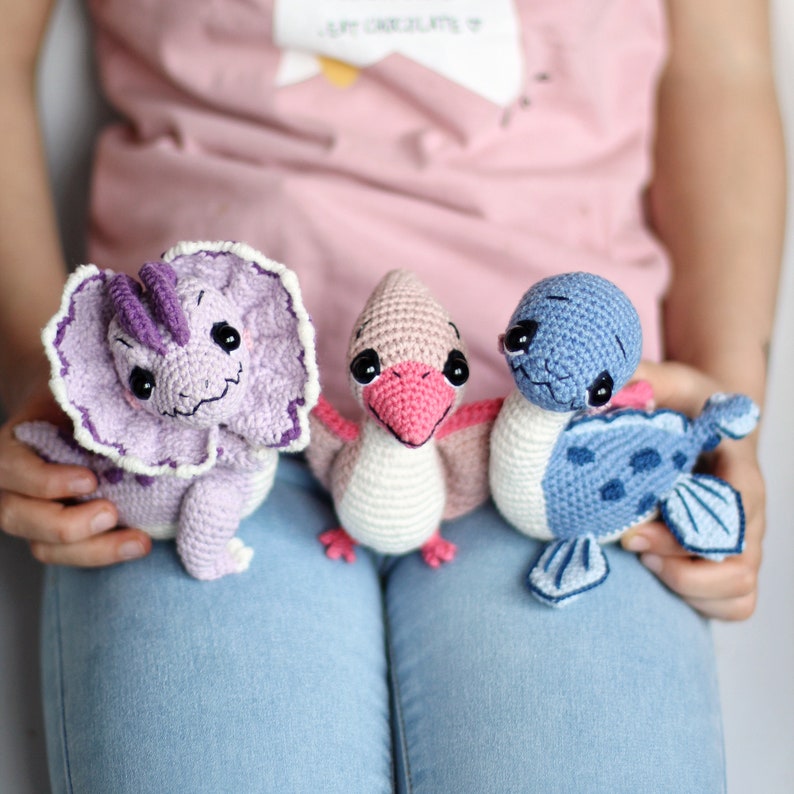 3 in 1 Häkelanleitung Dinosaurier 3 Amigurumi, Dilophosaurus, Pterodaktylus, Plesiosaurus, Pdf-Muster Bild 5