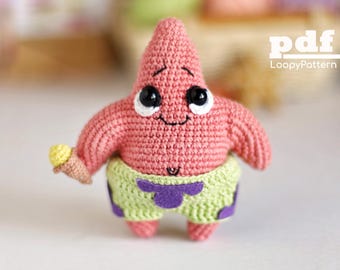 Haakpatroon zeester amigurumi speelgoed, pop pdf digitaal patroon, kawaii luie ster vis speelgoedtutorial, schattig babycadeau, vriend gele spons