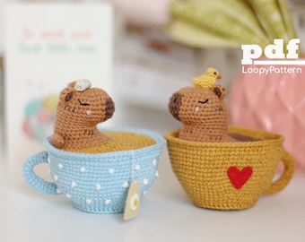 2 in 1 Crochet capybara pattern, Amigurumi capubara toy, PDF Digital Download, Valentine's Day gift, crochet mug tutorial