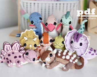 9 in 1 Crochet pattern dinosaurs bundle amigurumi toy, jurassic park crochet collection, diy cute dino gift for baby