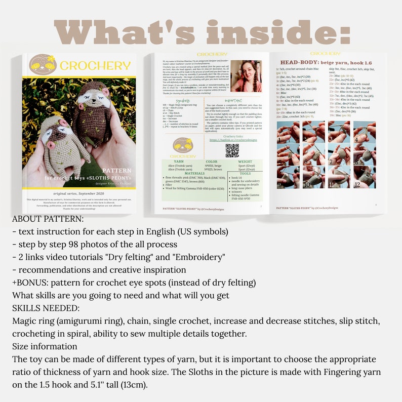 Origami Sloth Instructions.pdf Amigurumi Pattern Sloth With Floral Embroidery Tutorial Peony. PDF ...