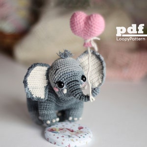 Crochet pattern elephant, PDF Digital Download, DIY Amigurumi Elephant pattern, Valentine&#39;s Day gift for girl, crochet heart pattern