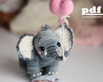 Crochet pattern elephant, PDF Digital Download, DIY Amigurumi Elephant pattern, Valentine's Day gift for girl, crochet heart pattern
