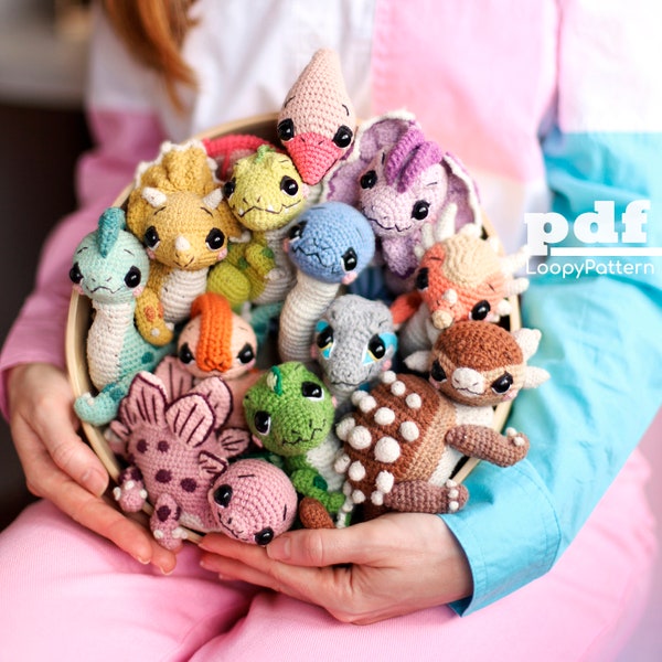 Bundle de dinosaures au crochet 12 en 1, tutoriel pdf amigurumi, collection au crochet du monde jurassique, jouet dino mignon bricolage pour garçon