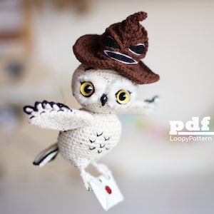 Crochet pattern Owl, PDF Digital Download, DIY Amigurumi Hedwig Owl toy with wizard hat, Halloween amigurumi, English and Dutch languages