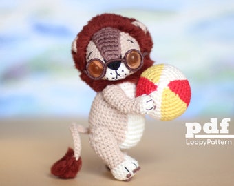 Häkelanleitung Löwe, DIY-Anleitung zum Amigurumi-Löwenspielzeug, digitaler PDF-Download, DIY-Sonnenbrille für Puppe, gehäkelter Wasserball, Safaritier