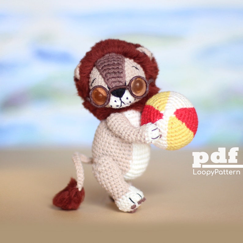 Crochet pattern Lion, DIY amigurumi lion toy tutorial, PDF Digital Download, diy sunglasses for doll, crochet beach ball, safari animal image 1
