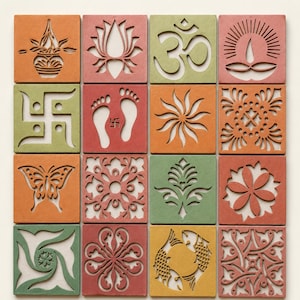 Rangoli Schablonen 16er Set | Bereit zum Zeichnen von Diwali-Vorlagen | 4 "Wiederverwendbare Kolam Art