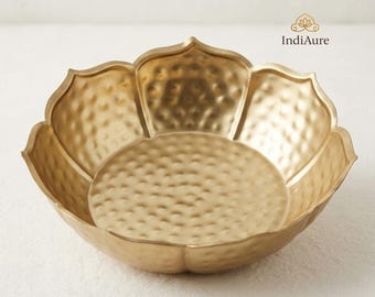 Gold Lotus Urli Bowl Tealight Holder | Floating Candle Decor | Metal Diwali Centerpiece