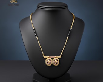 Minimal Ethnic Gold Black Beads Mangalsutra | Traditional Indian Necklace for Women | Daily Wear Jewelry