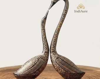 Black Brass Swan Mother Baby Figurine | Love & Grace Symbol | Elegant Home Decor