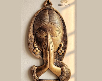 Namaste Lady Wall Hanging – Metal Welcome Decor, Indian Entrance Door Art, Spiritual Home Decor