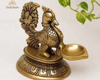 Brass Annapakshi Deepam 4.8" | Peacock Diya Oil Lamp for Puja Decor