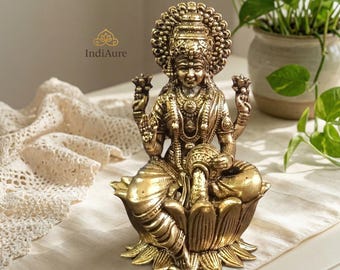 Brass Lakshmi Statue: Hindu Goddess of Wealth, Diwali Decor