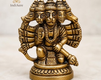 Brass Panchmukhi Hanuman Idol 2.5 Inch | Anjaneya Bajrangbali Murti | Hindu God Statue