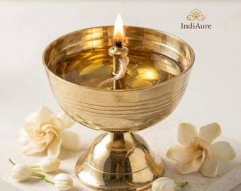 Brass Akhand Jyoti Diya 450ml | Long Burning Oil Lamp for Puja Mandir Decor