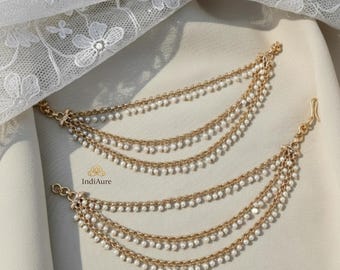 Gold Plated Brass Ear chain for Women | Ethnic Indian Traditional | Bridal Wedding Jewelry