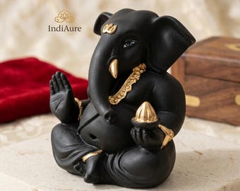 Terracotta Appu Ganesha Idol Gold Work | Car Dashboard Ganpati | Home Decor Gift Statue