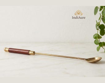 Golden Brass Hawan Spoon 12” – Handcrafted Ghee Chammach for Puja & Yagya Rituals