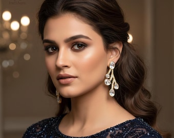 Gold Plated Asymmetric Moissanite Earrings | Minimalist Indian Jewelry | Everyday Studs