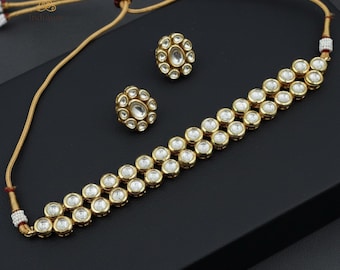 Set di collane etniche Kundan Choker per donna, gioielli da sposa indiani, placcati in oro tradizionale