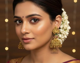 South Indian Traditional Brass Earrings | Ethnic Temple Jewelry | Handmade Bridal Earrings
