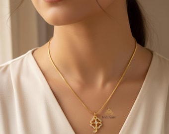 Ethnic Micro Gold Plated Minimal Flower Chain Pendant Necklace | Indian Traditional Jewelry