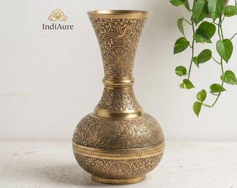 Brass Flower Vase 8 Inch | Handcrafted Bidri Pot | Antique Decor