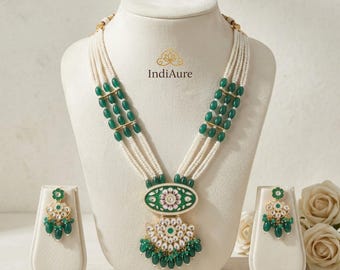 Gold-Plated Kundan Meenakari Beaded Jewelry Set | Necklace & Earrings