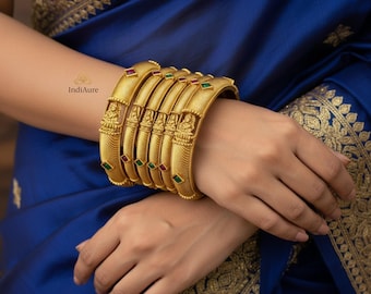 Gold Plated Brass Indian Bangles for Women | Traditional Festive Jewelry | Wedding Bridal Design