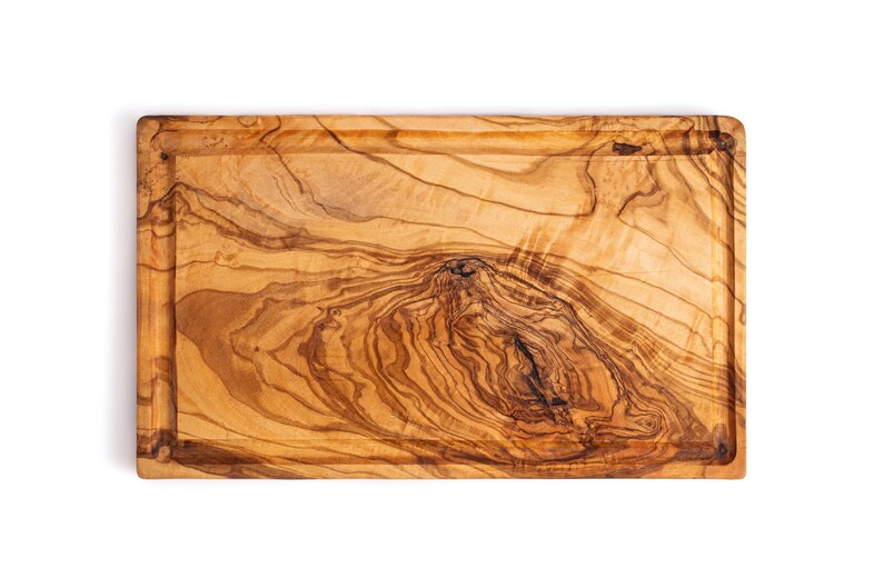 DARIDO olivewood Rustic cutting board with groove 30x18 cm- Handmade - kitchen serving board for vegetables, fruit and meat