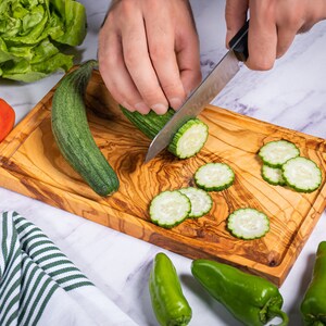 DARIDO olivewood Rustic cutting board with groove 30x18 cm- Handmade - kitchen serving board for vegetables, fruit and meat