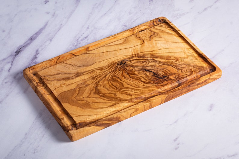 DARIDO olivewood Rustic cutting board with groove 30x18 cm- Handmade - kitchen serving board for vegetables, fruit and meat
