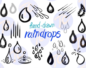 Hand-drawn Raindrops PNG Instant Download Doodle Elements